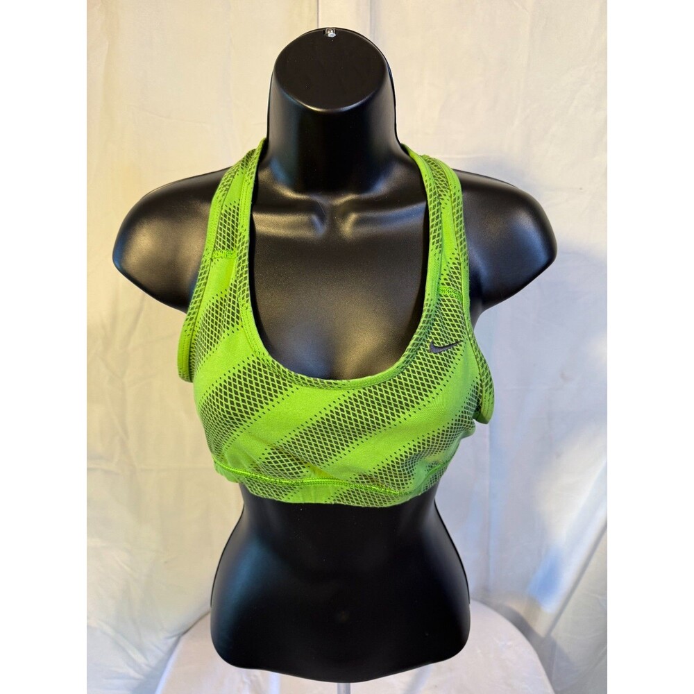 Nike Neon Green Gray Sporrts Bra Top Women's Size Medium M gym Workout Running